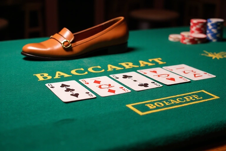 Elegant Baccarat table with cards and chips, ready for play