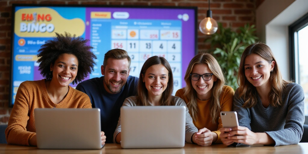 Diverse group of people enjoying online bingo on different devices