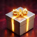 Gift box icon, glowing, abstract background