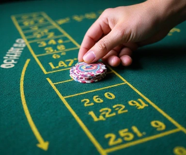 Hand placing chips on the Odds bet behind the Pass Line on a craps table