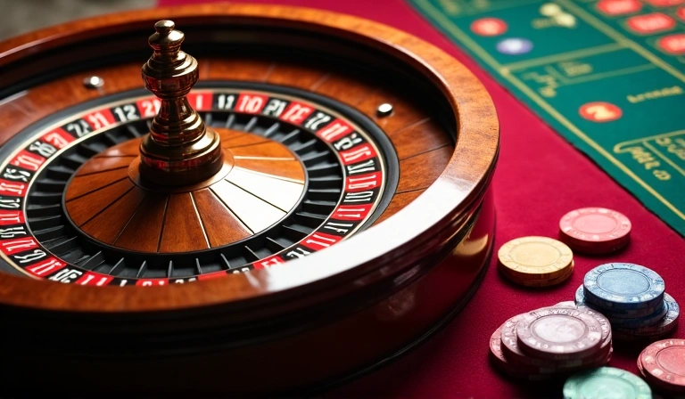 American roulette wheel, double zero, chips