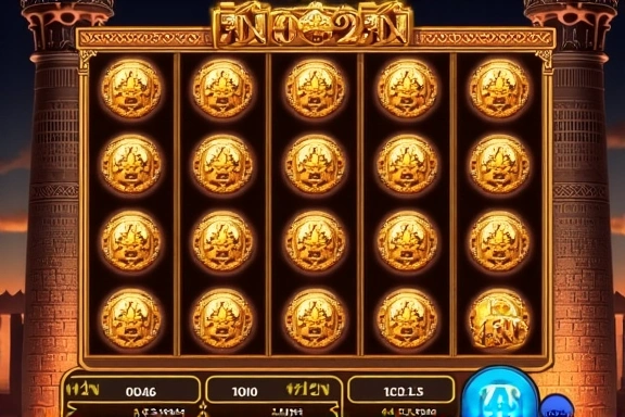 Screenshot of Egyptian Treasures Slot machine game with ancient Egyptian symbols.