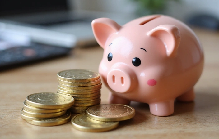 Virtual coins and a piggy bank representing bankroll management.